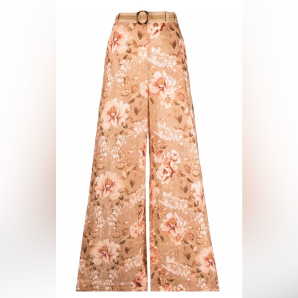 Zimmermann Peach Floral Wide-Leg Pants